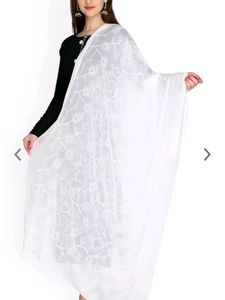 White Embroidery Chiffon Dupatta