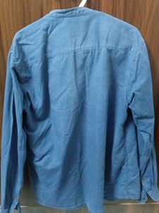 Men's Blue Band Collar Linen Shirt