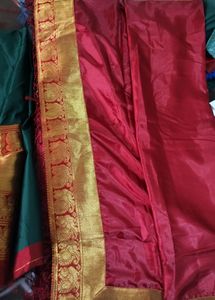 Green and Gold Saree with Red Border