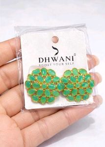 ✨ Green Stone Floral Stud Earrings | Gold Finish |