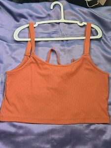 Flash Sale_Orange Ribbed Lace-Up Crop Top