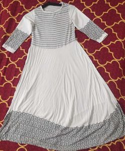 Elegant White Anarkali Kurti with Black Print