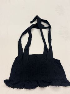 Black Eyelet Tie-Strap Crop Top