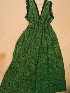 Elegant Green Leopard Print Maxi Dress