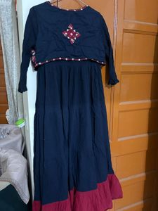 Elegant Navy Maxi Dress with Embroidered Jacket