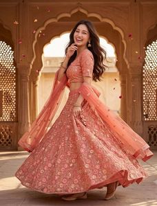 designer Pink Embroidered Lehenga Choli Set