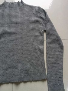 Gray Mock Neck Knit Sweater