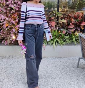 Striped Off-Shoulder Ruffle Top