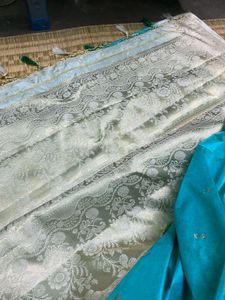 Beautiful Turquoise Saree with Tassels