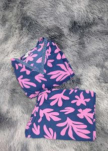 Bohemian Blue & Pink Floral Print Kurta Set
