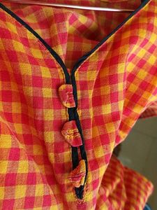 Red &amp; Yellow Checkered Kurta