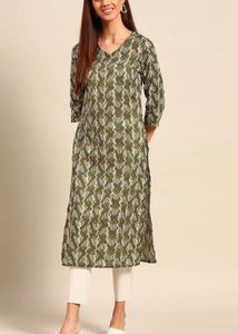 Olive Green Printed Kurta