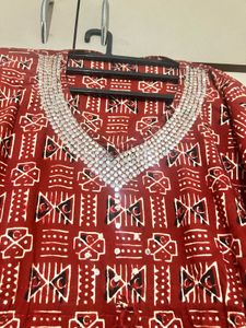 Red Geometric Print Kaftan Dress