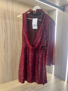 ZARA FESTIVE EDITION Sparkling Red Sequin Dress
