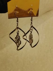 2PAIRS Silver Tone Dangle Earrings