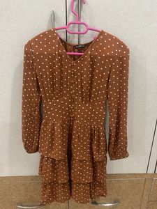 zudio Brown Polka Dot Tiered Dress