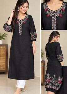 Elegant Embroidered Black Kurta