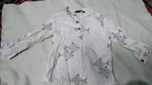 Stylish White Fish Print Kurta for your baby (0-6)