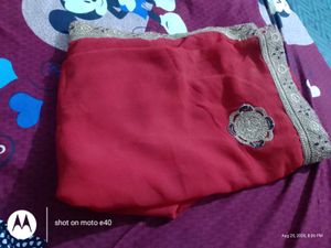 Beautiful Red Saree with Embellished Border