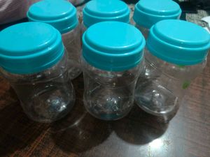 Set of 6 Clear Jars with Teal Lids
