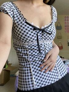 y2k conquete Black &amp; White Gingham Top