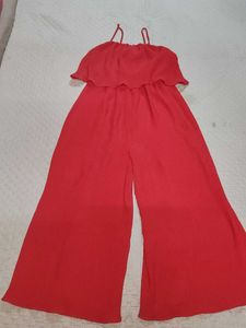 Red Ruffle Wide-Leg Jumpsuit
