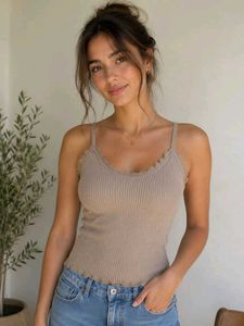 Ribbed Camisole with Lace Trim