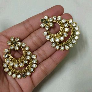 Antique Gold Jhumka Earrings with Stones