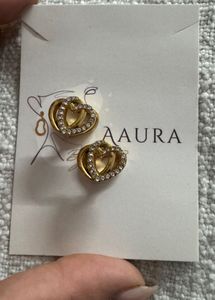 Gold Heart Stud Earrings with Crystals