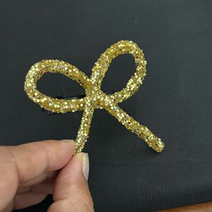 Sparkly Gold Bow Hair Clip