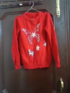 Red Butterfly Embellished Sweater