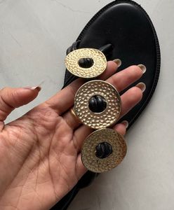 Stylish Black & Gold Embellished Flip-Flops