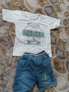 Kids White Osaka T-shirt &amp; Denim Shorts Set