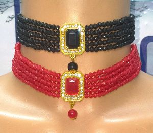 Stunning Red Beaded Choker Necklace Combo