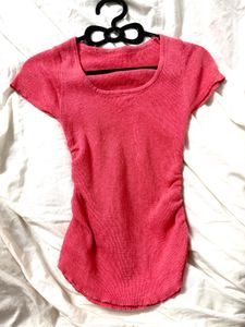 Coral Ruched Short Sleeve Top