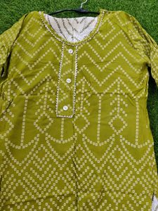 Olive Green Bandhani Print Kurti with Palazzos