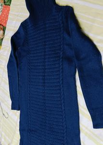 woolen Navy Blue Turtleneck Knit Dress