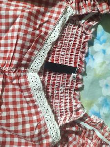 Gingham Puff Sleeve Square Neck Top