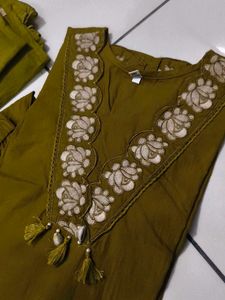 Olive Green Embroidered Kurta Set