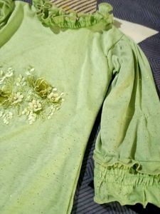 Charming Green top with Floral Embellishments (7