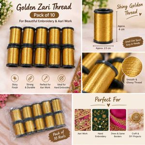 Golden Zari Thread - Pack of 10 Reels