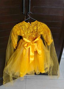 Girl Sparkling Yellow Party Gown with Capes