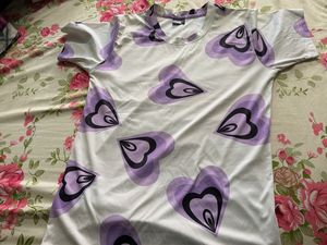 White T-Shirt with Purple Hearts