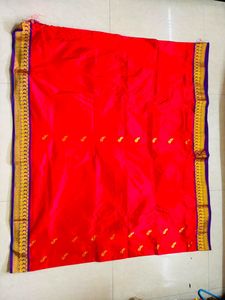 Red Silk Saree with Golden Border