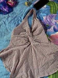 Chic Gingham Halter Neck Top