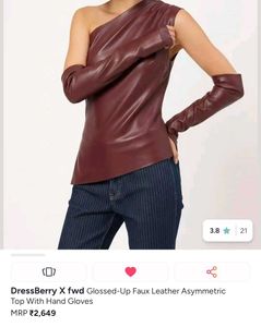 Glossed-Up Faux Leather Asymmetric Top