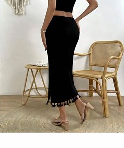 Chic Black Maxi Skirt with Tassels