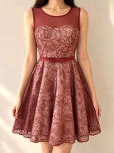 Elegant Designer Maroon Lace Dress