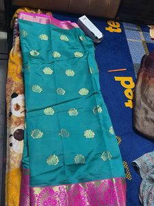 Elegant Teal & Pink Silk Saree with Gold Weave