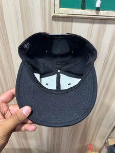 Stussy World Tour Black Snapback Flat Brim Cap